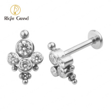 Titanium Internally Threaded Bezel Set Cubic Zirconia Ear Tragus Piercing Earrings Jewelry